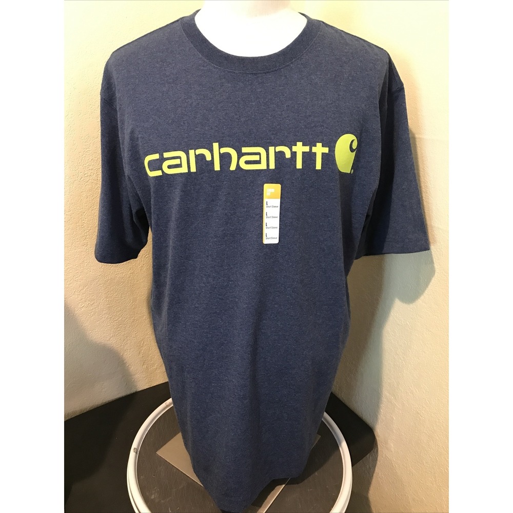 Carhartt Men T-Shirt TK0195-M Loose Fit Sz L Heavyweight Short Sleeve Logo Blue